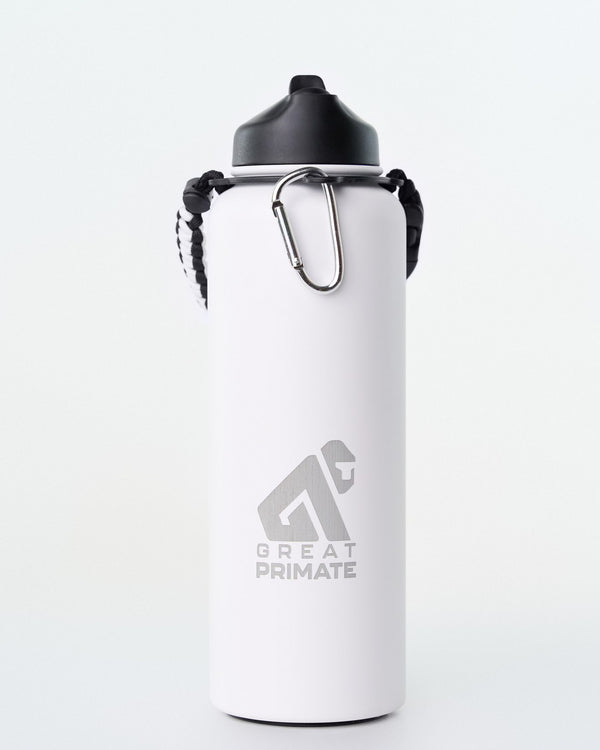 White 40oz Stainless Steel Vacuum Bottle, side studio-product