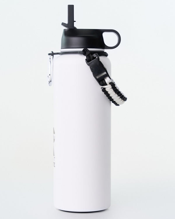 White 40oz Stainless Steel Vacuum Bottle, three-quarter studio-product