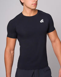 Black Bamboo Compression Shirt, three-quarter on-model