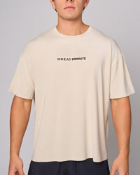 Beige Bamboo Oversized T-Shirt, front on-model