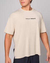 Beige Bamboo Oversized T-Shirt, three-quarter on-model