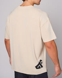 Beige Bamboo Oversized T-Shirt, back on-model