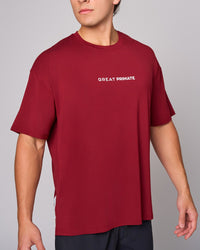 Burgundy Bamboo Oversized T-Shirt, three-quarter on-model