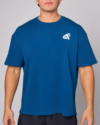 Blue Organic Cotton Oversized T-Shirt, front on-model