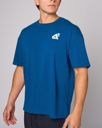 Blue Organic Cotton Oversized T-Shirt, three-quarter on-model