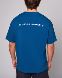 Blue Organic Cotton Oversized T-Shirt, back on-model