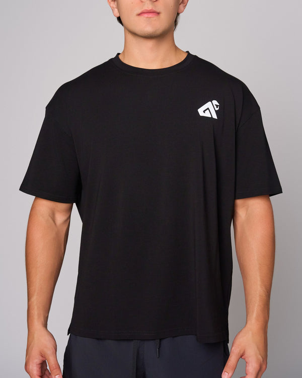 Black Organic Cotton Oversized T-Shirt, front on-model