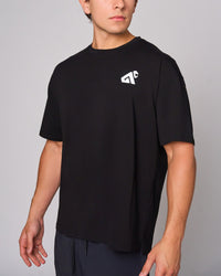 Black Organic Cotton Oversized T-Shirt, three-quarter on-model