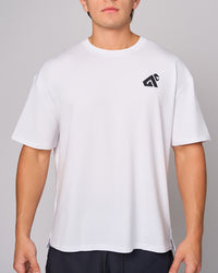 White Organic Cotton Oversized T-Shirt, front on-model